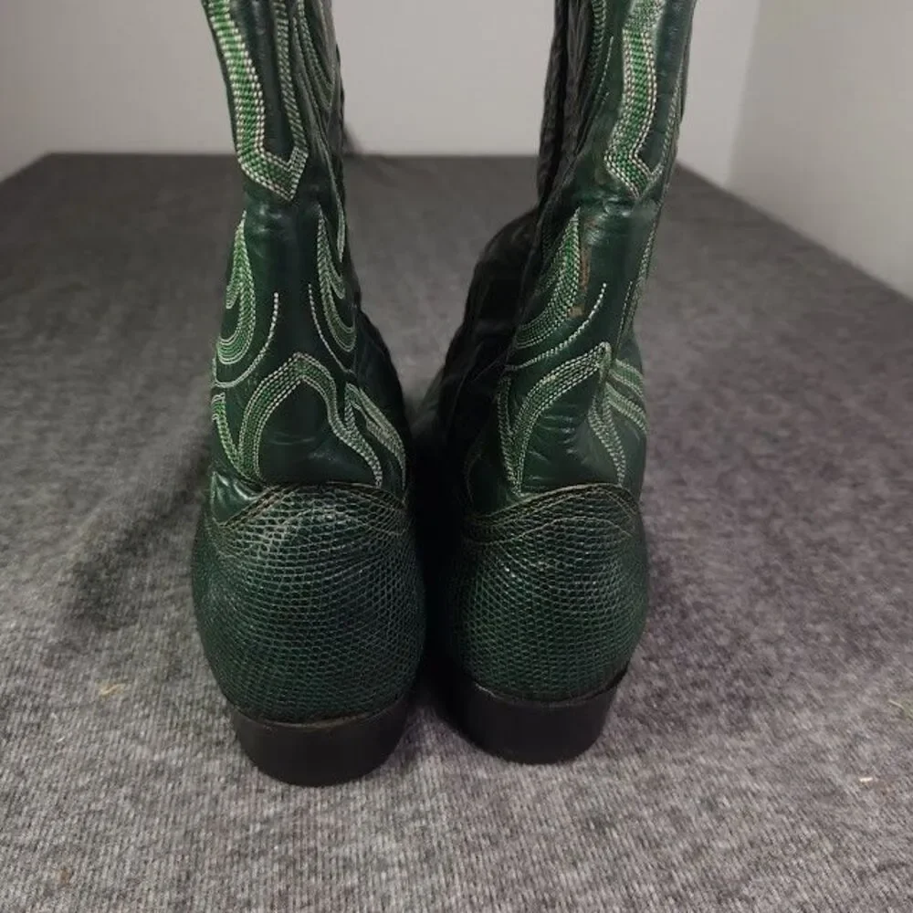 Men’s Vintage Botas Bandido Exotic Green Teju Lizard Western Cowboy Boots 8-8.5D